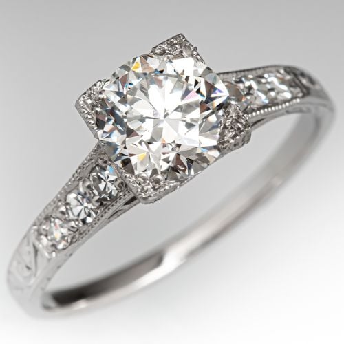 1950's Vintage Diamond Engagement Ring w/ Accents Platinum 1.12ct H/SI1 GIA