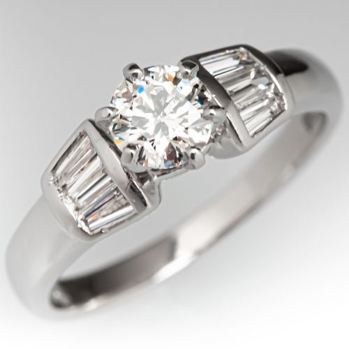 Vintage Diamond Engagement Ring w/ Baguettes Platinum .35ct I/SI1