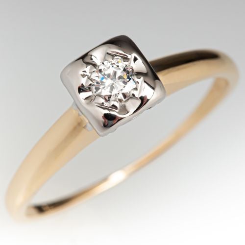 Vintage Solitaire Diamond Engagement Ring 14K Yellow Gold