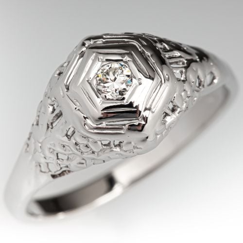 1950s Vintage Filigree Diamond Engagement Ring 14K White Gold
