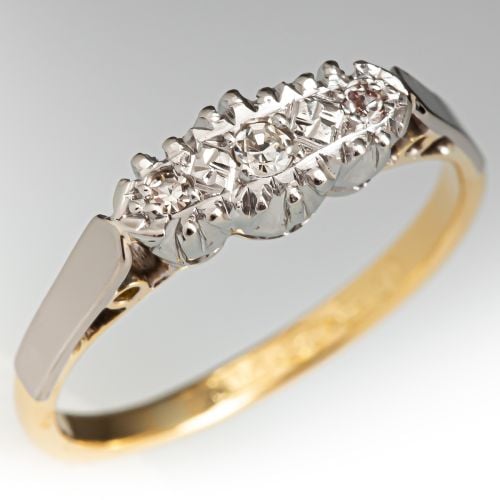 Vintage Three Stone Diamond Engagement Ring 18K Yellow Gold & Platinum