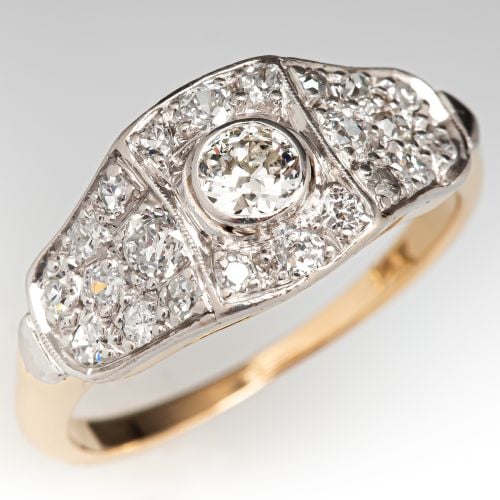 Vintage Diamond Engagement Ring 14K Two Tone Gold