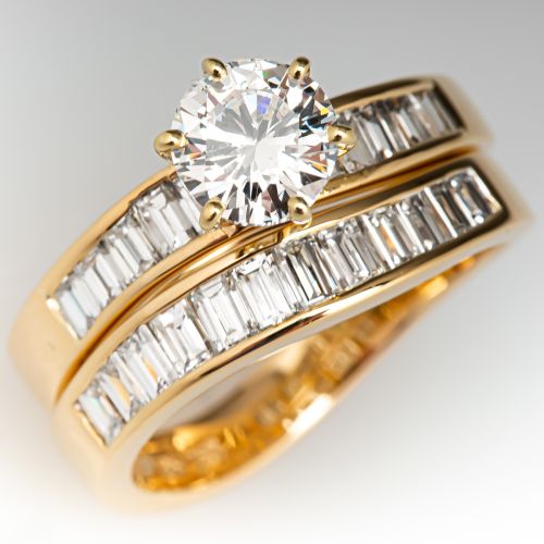 Diamond Engagement Ring Wedding Set 18K Yellow Gold