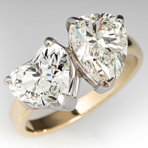 Heart & Pear Diamond Two Stone Engagement Ring 4.16 Carats