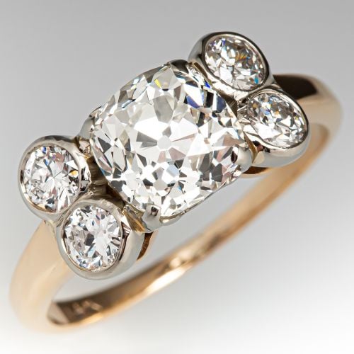 1940's Vintage Diamond Engagement Ring 14K Yellow Gold 1.41ct K/VS2 GIA