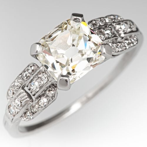 Circa 1920's Old Mine Cut Diamond Engagement Ring 1.66ct M/SI2 GIA