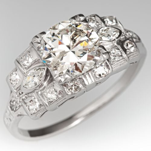 Circa 1930's Diamond Engagement Ring w/ Accents Platinum 1.51ct H/I1