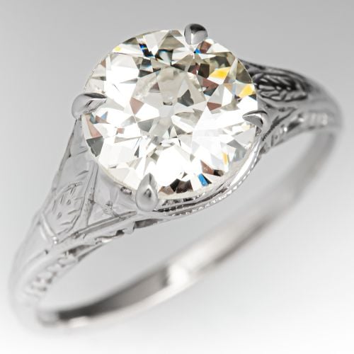 1930's Diamond Solitaire Engagement Ring 18K White Gold 1.64ct N/VS2 GIA