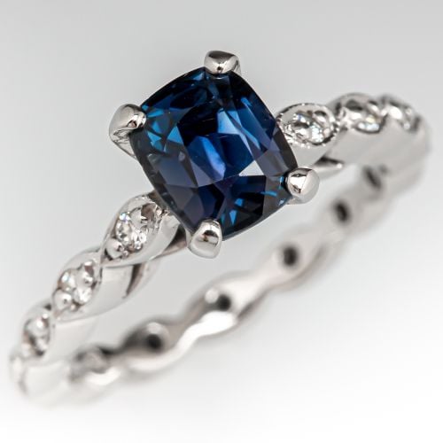 No Heat Blue Green Sapphire Engagement Ring w/ Diamonds Platinum