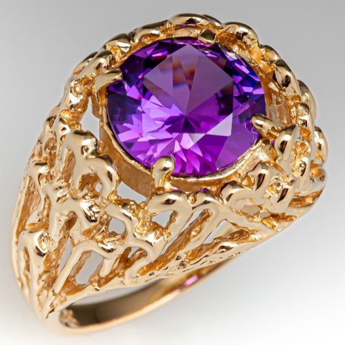 14K Yellow Gold Lab Created Color Change Sapphire Ring