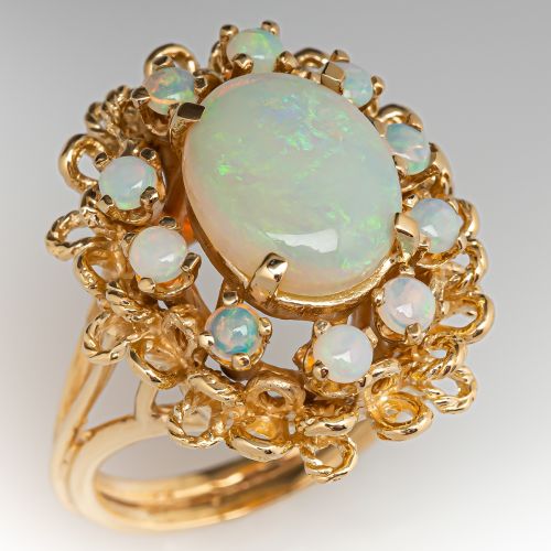 Opal Crystal Cocktail Ring 14K Yellow Gold