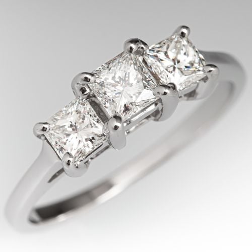 Three Stone Diamond Engagement Ring 18K White Gold