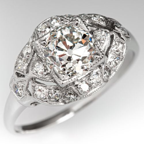 1920's Old Euro Diamond Engagement Ring Platinum 1.10ct H/VS2