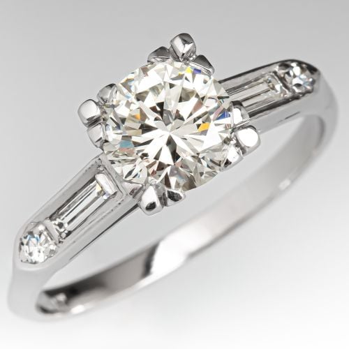 1950's Diamond Engagement Ring w/ Accents Platinum 1.21ct N/VS1 GIA