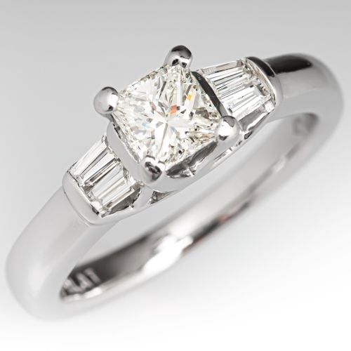 Diamond Engagement Ring w/ Baguette Accents Platinum .67ct L/VS1