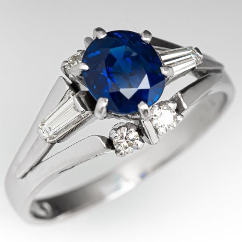 Vintage Blue Sapphire & Diamond Ring Platinum