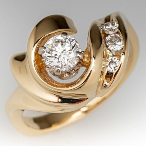 1/4 Carat Vintage Diamond Engagement Ring Silver-Topped 14K Yellow Gold