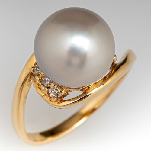Pearl Ring w/ Diamond Accents 14K Yellow Gold