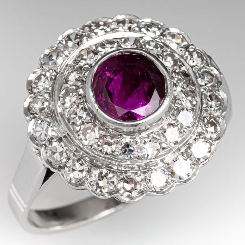 Ruby & Diamond Double Halo Engagement Ring 14K White Gold