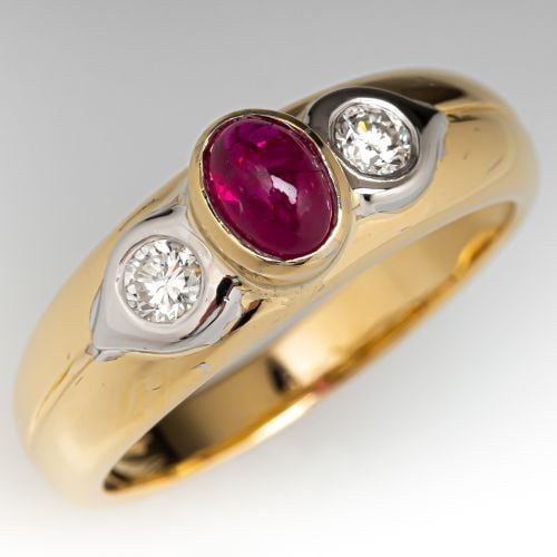 Ruby & Diamond Engagement Ring 18K Yellow Gold
