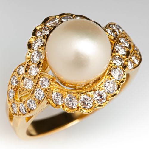 Pearl & Diamond Ring 18K Yellow Gold