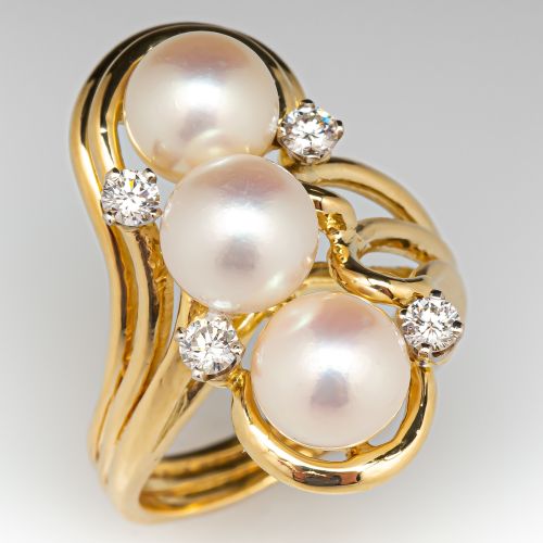 Pearl & Diamond Cocktail Ring 18K Yellow Gold