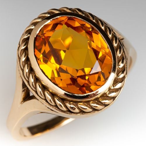 Vintage Orange Yellow Lab Created Sapphire Ring Yellow Gold