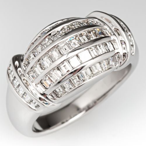 Five Row Baguette Cut Diamond Ring Platinum