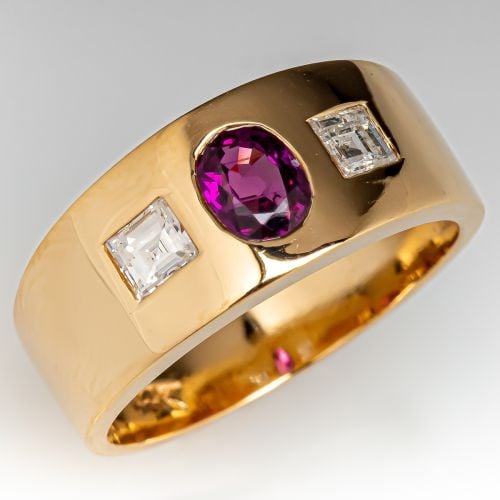 Gypsy Set Ruby & Diamond Ring 14K Yellow Gold