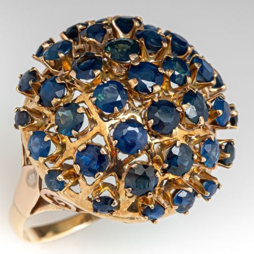 Vintage Blue Sapphire Dome Ring Yellow Gold