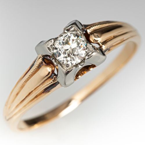 Vintage Old Mine Cut Diamond Engagement Ring 14K Yellow Gold .17ct J/I1