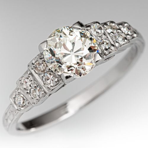 1 Carat Diamond 1930's Engagement Ring w/ Accents Platinum 1.04ct K/SI1 GIA
