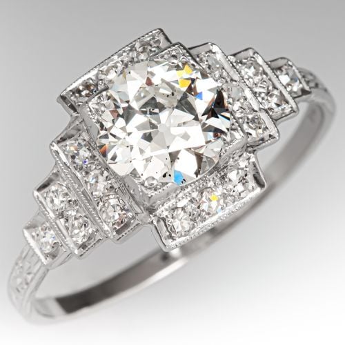 Vintage Diamond Engagement Ring w/ Accents Platinum 1.54ct I/SI2 GIA