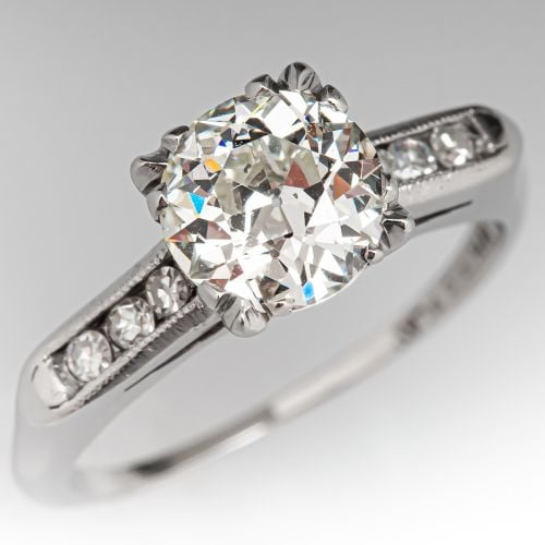 Vintage Diamond Engagement Ring w/ Accents Platinum 1.36ct J/SI1 GIA