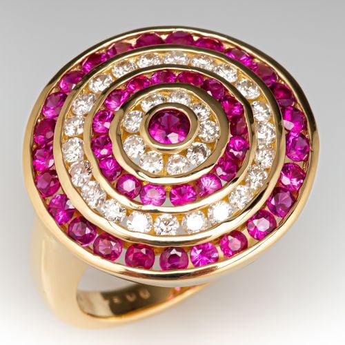 Ruby & Diamond Halo Cocktail Ring 18K Yellow Gold