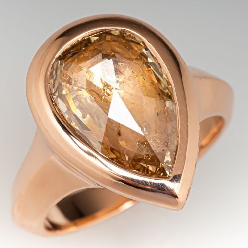 Fancy Color Pear Rose Cut Diamond Bezel Ring 18K Rose Gold
