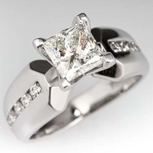 Princess Cut Diamond Engagement Ring w/ Accents 14K White Gold 1.0ct H/I1