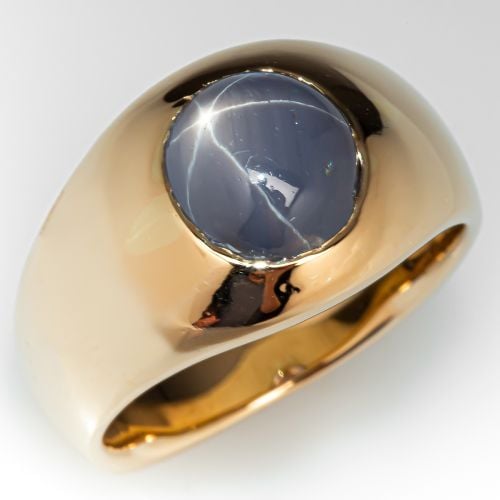 Men's Oval Star Sapphire Ring 14K Yellow Gold