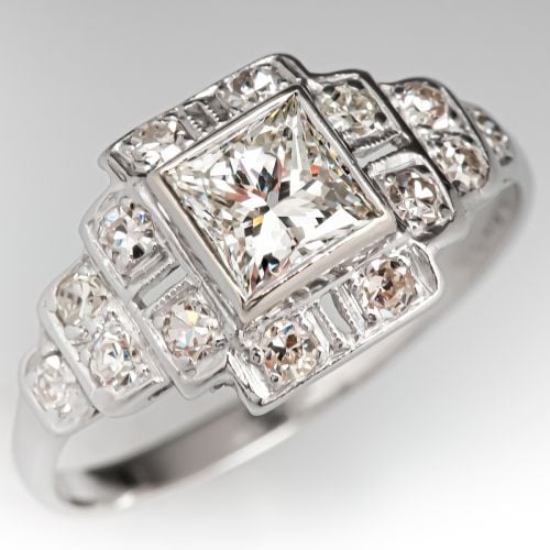 Princess Cut Diamond Engagement Ring w/ Accents Platinum .77ct H/SI1
