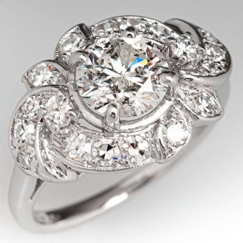 Vintage Diamond Engagement Ring Platinum 1.20ct F/I2