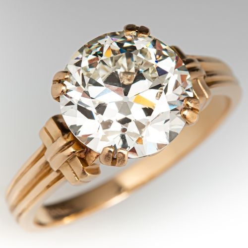 1940's Diamond Solitaire Engagement Ring 14K Yellow Gold 3.02ct M/VS1 GIA