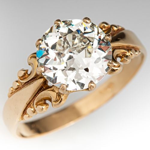 Victorian Diamond Engagement Ring 14K Yellow Gold 1.95ct N/VS2 GIA