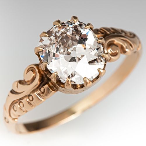 Late Victorian Diamond Engagement Ring w/ Engraved Details 1.22ct J/SI1 GIA