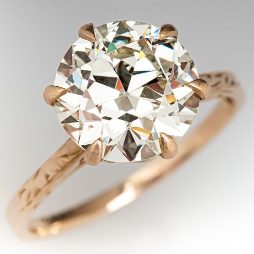 3 Carat Vintage Diamond Engagement Ring Yellow Gold 3.30ct S-T/VS1 GIA