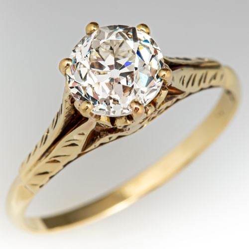 Vintage Diamond Solitaire Engagement Ring 14K Yellow Gold 1.22ct J/SI1 GIA
