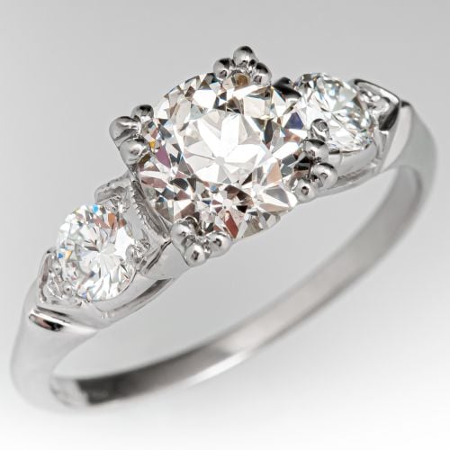 Vintage Diamond Engagement Ring w/ Accents Platinum 1.15ct L/SI1 GIA