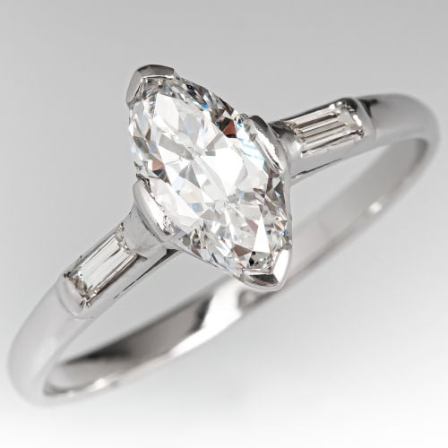 Vintage Marquise Cut Diamond Engagement Ring Platinum .71ct E/VS2 GIA