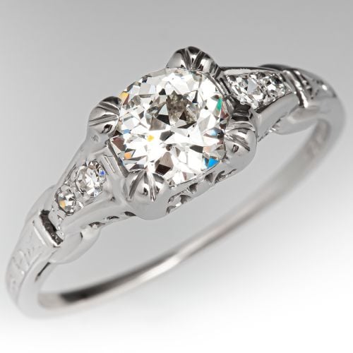 Art Deco Belais Brothers Diamond Engagement Ring 18K White Gold .75ct I/SI1 GIA
