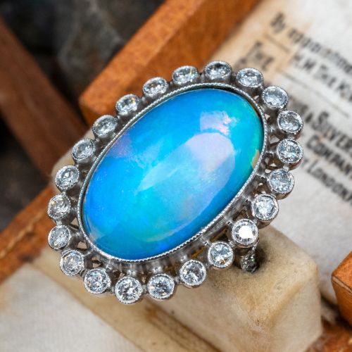 Crystal Opal & Diamond Cocktail Ring Platinum