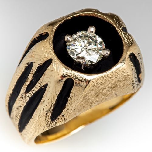 1960's Recessed Diamond Ring w/ Black Antiquing 14K Yellow Gold